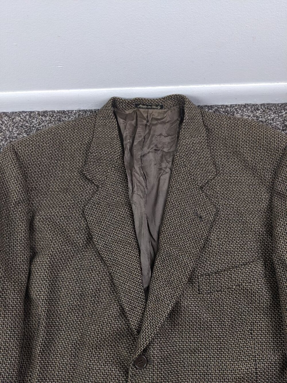 Vintage Giorgio Armani Sport Coat Tweed Wool Herringbone Brown Beige Mens 48L